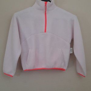 Old Navy Girl Sherpa 8 Medium Pullover Jacket 1/4 Zip Front Pocket Pink Trim New